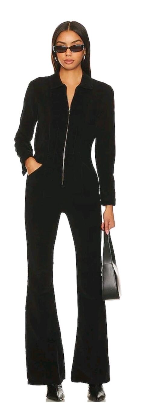 Free People We The Free Jayde Flare Jumpsuit Black Mamba Denim Size Small - Picture 1 of 9